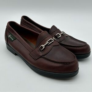 Eastland Dark Mahogany Brown Leather Loafers with Silver Chain Accent